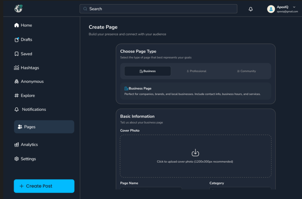 Page Creation Interface